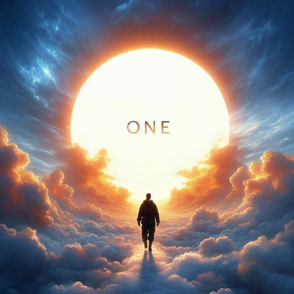 Eine aufgehende Sonne mit dem Text "one".